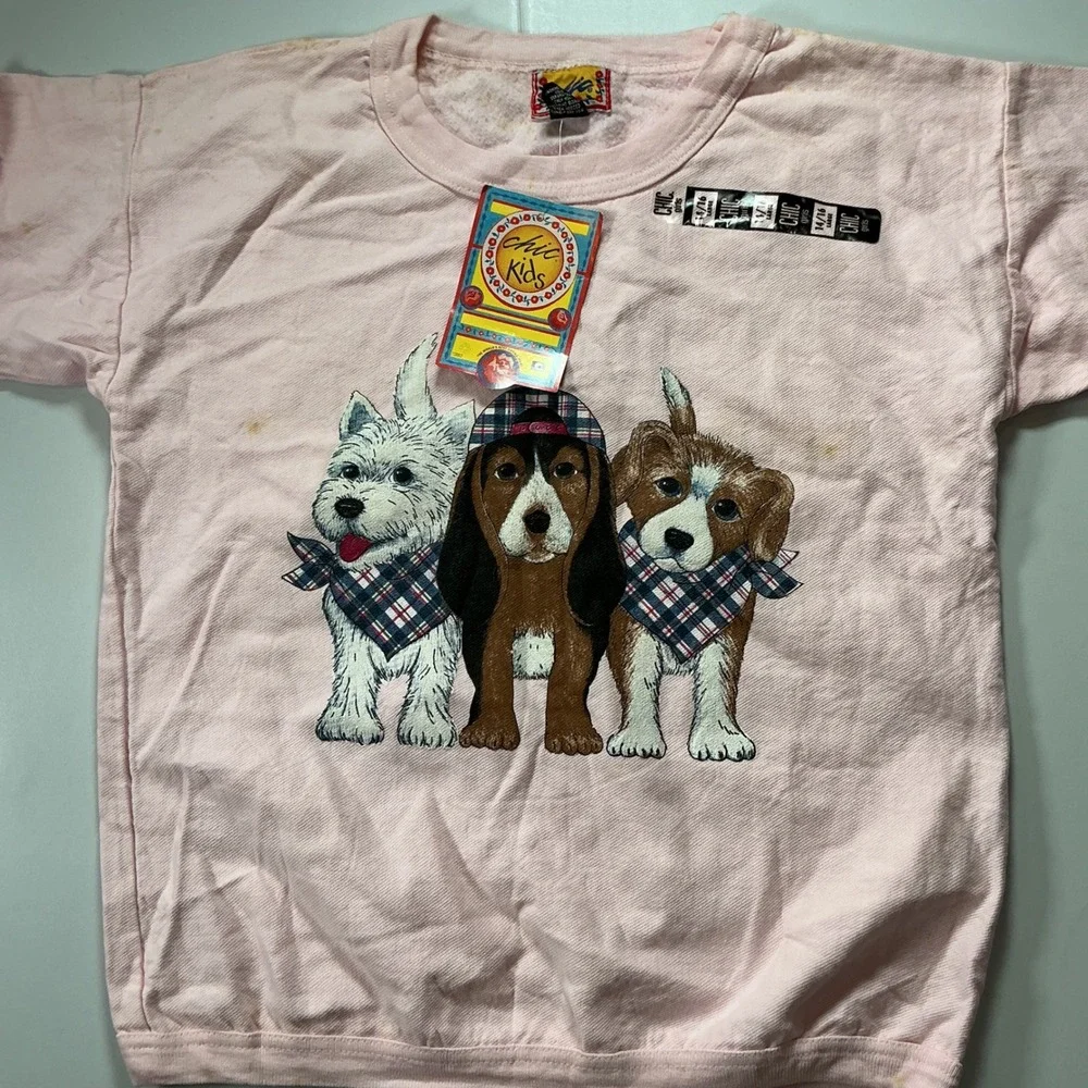 VTG USA Made 90s Puppy Dog Sweatshirt Girls Large 14 16 Pink